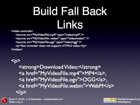 Fall-back links for browsers that don't support HTML5 Video