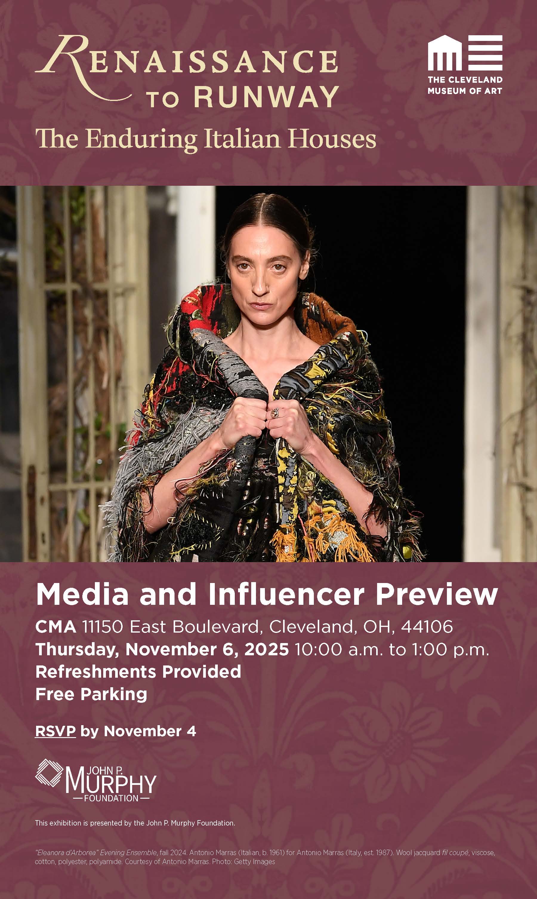 Thursday, November 6, 2025 - Cleveland Museum of Art Media and Influencer Preview of Renaissance to Runway: The Enduring Italian Houses. Thursday, November 6, 2025 - Cleveland Museum of Art Media and Influencer Preview of Renaissance to Runway: The Enduring Italian Houses.