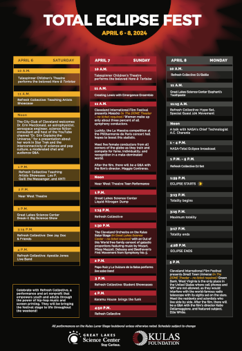 Open April 6-8 Schedule for Total Eclipse Fest 2024 PDF file in new browser window.