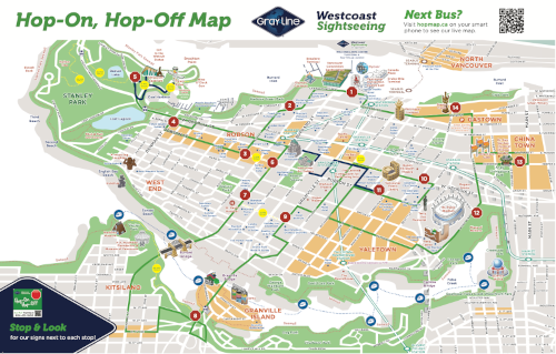 Open 2024 Vancouver Hop-On, Hop-Off Map and Tours + Attractions brochure PDF file in new browser window.