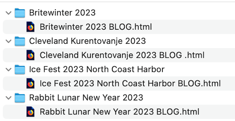 Screenshot of Macbook folders/files of the four blog posts that were not written