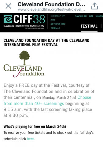 Cleveland Foundation free day at the Cleveland International Film Festival (CIFF)!