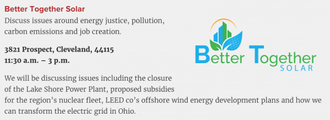 Better Together Solar - Discussed issues of energy justice, pollution, carbon emissions, and job creation.