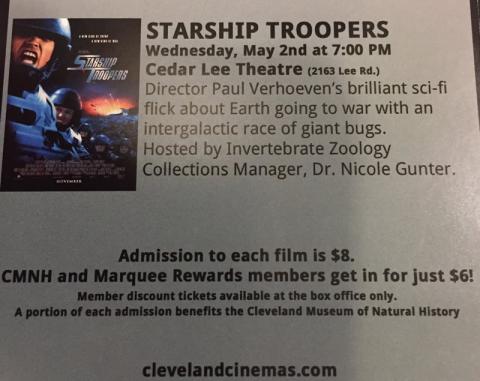 4) Wednesday, May 2, 2018 - Starship Troopers at Cedar Lee Theatre