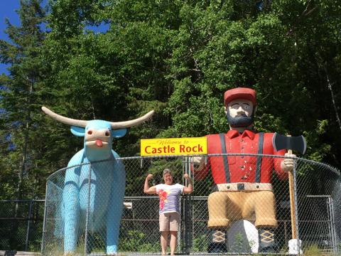 Julie with Paul Bunyan and Babe the Blue Ox at Castle Rock